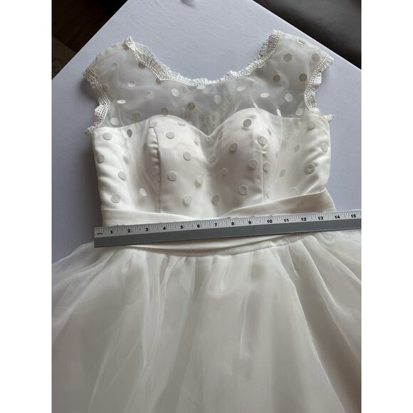 Retro 50s Polka Dot Mesh Tea Length Women's 8 Dress Wedding Pinup Old Hollywood - Picture 8 of 10